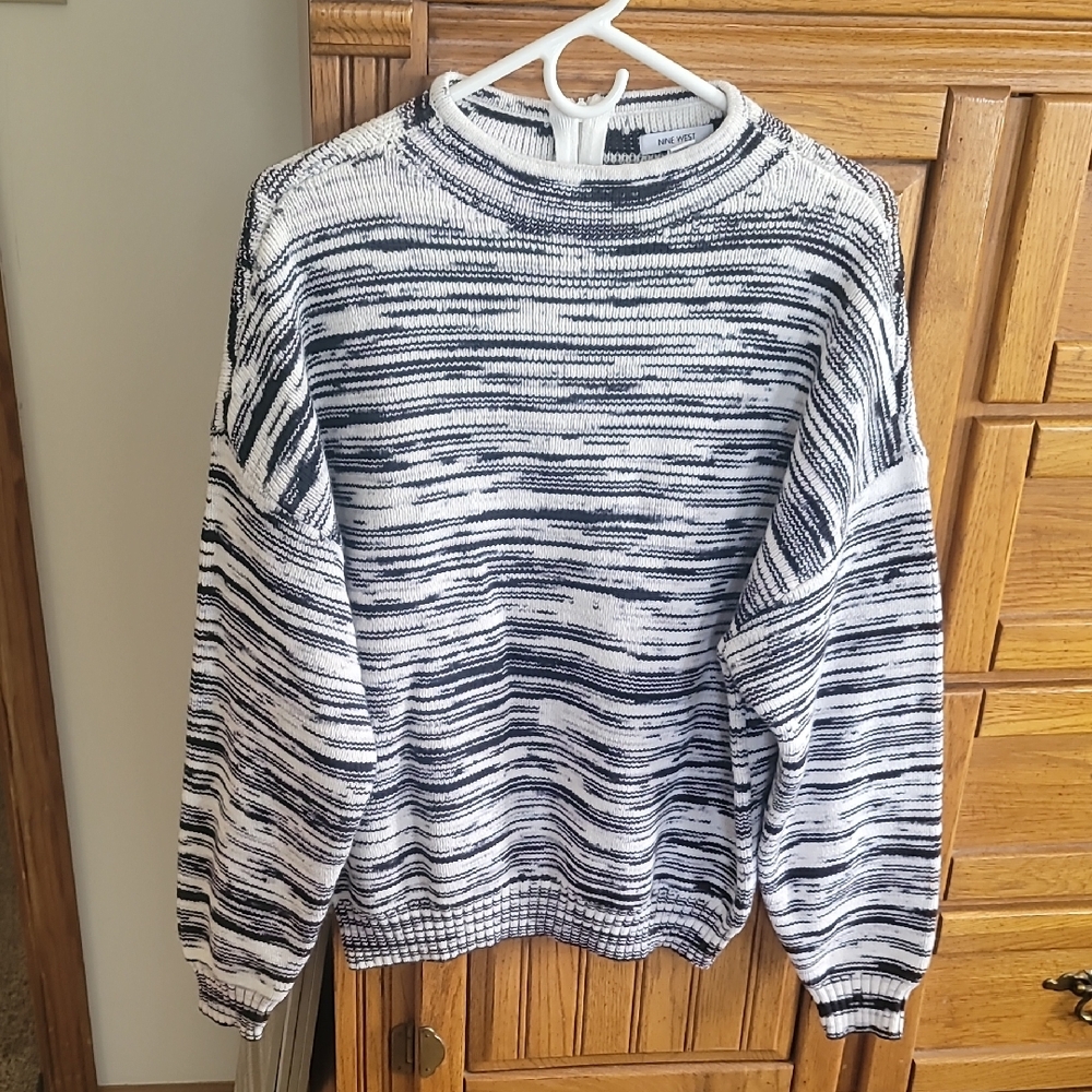 Nine West Black and White Marled Crewneck Sweater, men's large